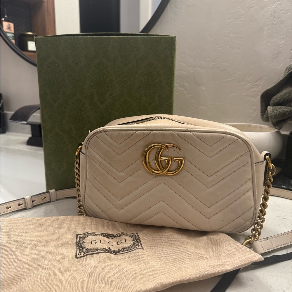 Gucci Ivory Crossbody Bag with Gold Hardware